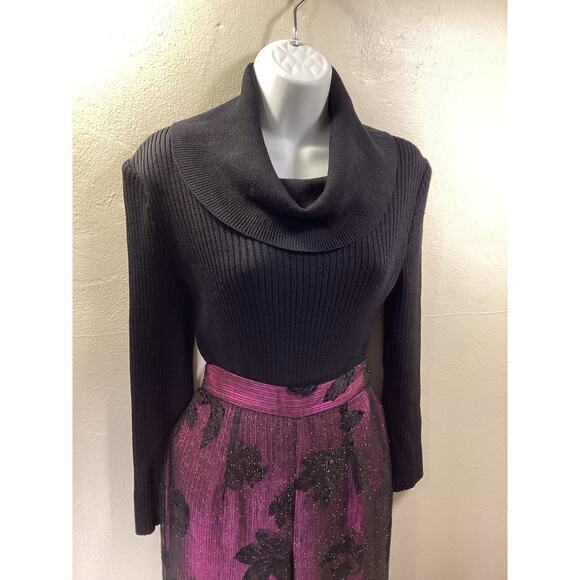 ZION NY Purple Black Metallic Floral Evening Wide 90s High Waist Pants S 27w Hot - Picture 9 of 14